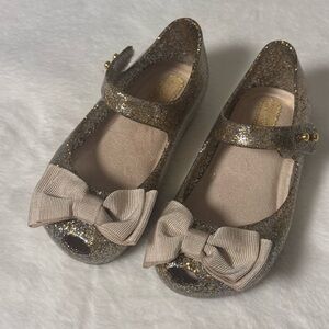 NWOT Mini Melissa Silver and Gold Glitter Flats- USA Size 7 Toddler/Baby